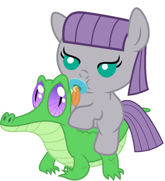 Size: 836x917 | Tagged: safe, artist:red4567, derpibooru import, gummy, maud pie, pony, baby, baby pony, cute, maudabetes, pacifier, ponies riding gators, recolor, riding, weapons-grade cute