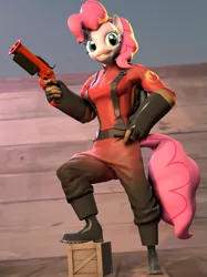 Size: 809x1079 | Tagged: safe, artist:hellhounds04, derpibooru import, pinkie pie, anthro, 3d, askpinkiepyro, flare gun, pinkie pyro, pyro, solo, source filmmaker, team fortress 2