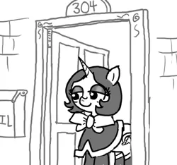 Size: 640x600 | Tagged: suggestive, artist:ficficponyfic, derpibooru import, oc, oc:joyride, unofficial characters only, pony, unicorn, colt quest, adult, brick, brick wall, bricks, door, doorway, female, mage, mailbox, mare, pimp, story included