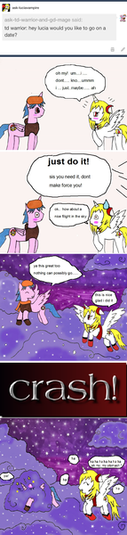 Size: 726x3039 | Tagged: alicorn, alicorn oc, artist:ask-luciavampire, ask, cloud, crash, date, date night, derpibooru import, dialogue, oc, onomatopoeia, safe, snow, snowfall, snowflake, tumblr, tumblr:ask-luciavampire, vampire, vampony