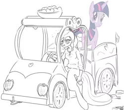 Size: 1739x1543 | Tagged: apple, applejack truck, artist:nobody, booze, cardboard twilight, derpibooru import, driving, drunk, food, oc, oc:darcy, offspring, parent:big macintosh, safe, satyr, solo, twilight sparkle