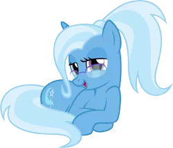 Size: 1807x1537 | Tagged: safe, artist:badumsquish, derpibooru import, trixie, pony, unicorn, alternate hairstyle, badumsquish is trying to murder us, bedroom eyes, cute, diatrixes, female, glasses, happy, looking at you, mare, open mouth, ponytail, prone, simple background, smiling, solo