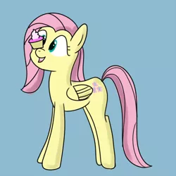 Size: 1200x1200 | Tagged: artist:joey, balancing, cupcake, derpibooru import, fluttershy, food, ponies balancing stuff on their nose, safe, solo