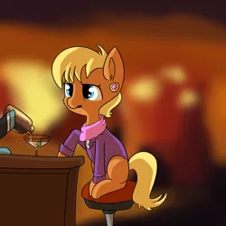 Size: 1280x1280 | Tagged: safe, artist:tjpones, derpibooru import, edit, editor:dsp2003, ms. harshwhinny, alcohol, barstool, food, martini, missing cutie mark, offscreen character, sitting, solo focus, stool