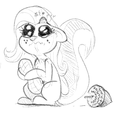 Size: 389x370 | Tagged: acorn, artist:whydomenhavenipples, crying, derpibooru import, fluttershy, grayscale, head lump, monochrome, nuttershy, peanut, safe, simple background, solo, species swap, squirrelification, squirrel pony, throwing things at fluttershy