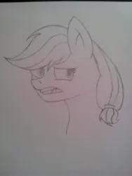 Size: 1920x2560 | Tagged: safe, artist:snowy_sprinkles, derpibooru import, applejack, drawing, face, monochrome, solo, traditional art