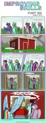 Size: 2480x6614 | Tagged: safe, artist:bcrich40, derpibooru import, lyra heartstrings, rainbow dash, twilight sparkle, pegasus, pony, unicorn, comic:improving skills, bed, blueprint, comic, dialogue, female, house, improving skills, levitation, magic, magic aura, mare, note, telekinesis, unicorn twilight, wingboner