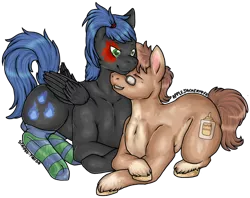 Size: 678x538 | Tagged: artist:applejackery, clothes, derpibooru import, neck nuzzle, nuzzling, oc, oc:reiku, oc:superglue, safe, snuggling, socks, striped socks, unofficial characters only