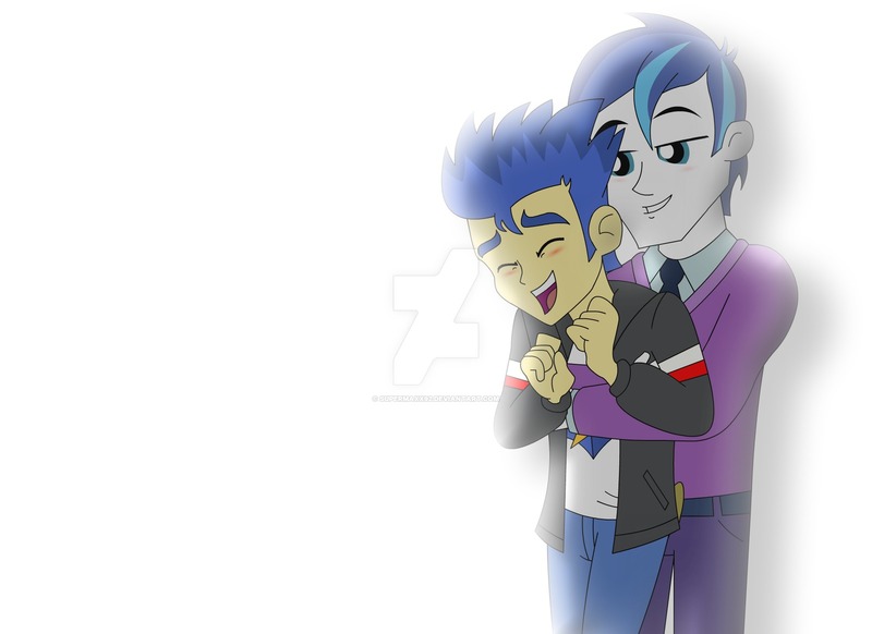 Size: 1600x1163 | Tagged: safe, artist:supermaxx92, derpibooru import, flash sentry, shining armor, equestria girls, alumnus shining armor, couple, gay, love, male, rocker, sexy, shiningsentry, shipping