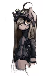 Size: 596x1052 | Tagged: safe, artist:fore-trekker, derpibooru import, oc, oc:izzy, unofficial characters only, earth pony, pony, armor, bipedal, body armor, female, long hair, long mane, night vision goggles, solo, splinter cell