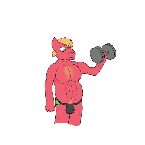 Size: 500x500 | Tagged: anthro, big macintosh, derpibooru import, male, muscles, questionable, simple background, solo, solo male, speedo, weight lifting, white background, workout