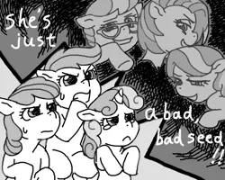 Size: 600x480 | Tagged: angry, apple bloom, artist:invisibleone11, babs seed, black and white, crying, cutie mark crusaders, derpibooru import, diamond tiara, grayscale, monochrome, sad, safe, scootaloo, silver spoon, sketch, sneer, sweetie belle