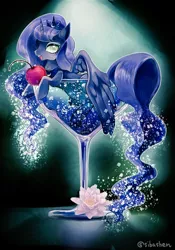 Size: 500x714 | Tagged: safe, artist:sibashen, derpibooru import, princess luna, pony, alcohol, cherry, colored pupils, cup, cup of pony, food, martini, micro, pixiv, solo