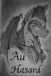 Size: 1275x1913 | Tagged: safe, derpibooru import, oc, oc:au hasard, unofficial characters only, bat pony, pony, armor, fangs, grayscale, helmet, looking at you, monochrome, night guard, royal guard, slit eyes, solo