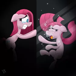 Size: 1500x1500 | Tagged: artist:uwdr-64, asphyxiation, bubble, derpibooru import, drowning, imminent death, pinkamena diane pie, pinkie pie, reflection, semi-grimdark, underwater