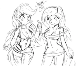 Size: 1199x1029 | Tagged: suggestive, artist:danmakuman, derpibooru import, fluttershy, rainbow dash, anthro, big breasts, breasts, busty fluttershy, busty rainbow dash, female, flutterdash, lesbian, shipping, sketch