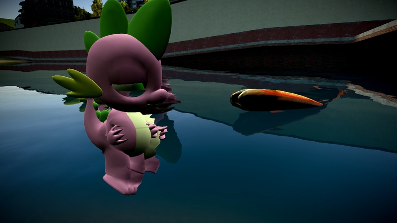 Size: 1920x1080 | Tagged: 3d, artist:tacko marceno, derpibooru import, fart fetish, fish, gmod, implied farting, questionable, spike