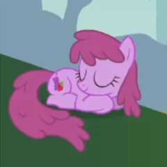 Size: 250x250 | Tagged: safe, derpibooru import, screencap, berry punch, berryshine, earth pony, pony, dragonshy, behaving like a cat, berrybetes, cropped, cute, eyes closed, female, mare, ponyloaf, prone, sleeping, smiling, solo