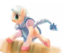 Size: 1442x1227 | Tagged: adorasexy, artist:apricolor, blushing, braided tail, butt, clothes, cocobetes, coco pommel, costume, cute, derpibooru import, dock, dorothy gale, dress, featureless crotch, female, petticoat, plot, ruby slippers, running, sexy, sidemouth, skirt, solo, solo female, suggestive, tail bow, the wizard of oz, upskirt