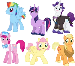 Size: 2903x2529 | Tagged: safe, artist:punzil504, derpibooru import, applejack, big macintosh, carrot cake, fancypants, fluttershy, pinkie pie, rainbow dash, rarity, rogue (character), shining armor, thunderlane, twilight sparkle, earth pony, pegasus, pony, unicorn, applejack (male), bubble berry, butterscotch, dusk shine, elusive, henchmen, male, mane six, rainbow blitz, rule 63, simple background, stallion, transparent background, vector