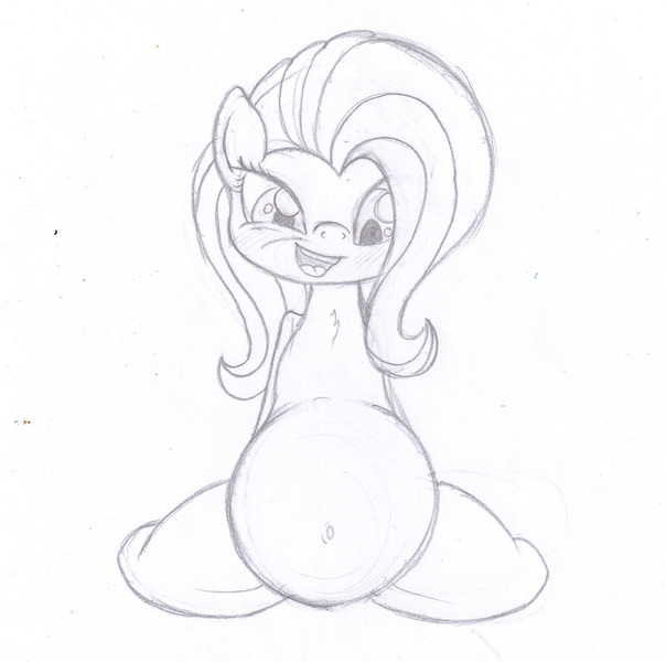 Size: 2056x2044 | Tagged: artist:seenty, belly button, derpibooru import, fluttershy, monochrome, pencil drawing, pregnant, solo, suggestive, traditional art