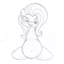 Size: 2056x2044 | Tagged: artist:seenty, belly button, derpibooru import, fluttershy, monochrome, pencil drawing, pregnant, solo, suggestive, traditional art