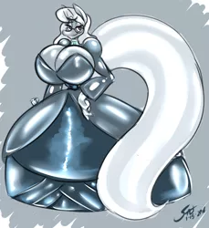 Size: 1810x1972 | Tagged: suggestive, artist:saliantsunbreeze, derpibooru import, silver spoon, anthro, age progression, air nozzle, ass, big breasts, breasts, busty silver spoon, cleavage, clothes, detached sleeves, dress, female, glasses, gown, huge breasts, huge butt, huge tail, impossibly large breasts, impossibly large butt, inflatable, inflatable anthro mare, inflatable dress, inflation, large butt, latex, mane, poofy shoulders, rubber, rubberquestria, shiny, solo, solo female, story included, tail