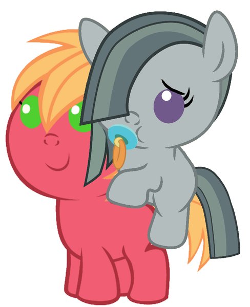 Size: 786x967 | Tagged: safe, artist:red4567, derpibooru import, big macintosh, marble pie, pony, baby, baby macintosh, baby ponies, baby pony, cute, female, macabetes, male, marbaby pie, marblebetes, marblemac, marblemacbetes, pacifier, ponies riding ponies, shipping, straight, weapons-grade cute