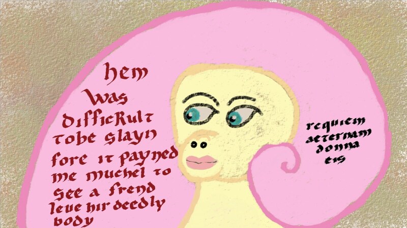 Size: 1200x675 | Tagged: abomination, artist:bonesoup, comic, comic:the tales of canterlot, derpibooru import, fluttershy, latin, middle english, nightmare fuel, safe, solo, stylistic suck