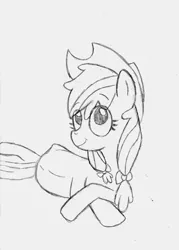 Size: 950x1329 | Tagged: apple bloom, artist:kattmage, bow, derpibooru import, hair bow, hat, monochrome, older, prone, safe, sketch, solo, traditional art