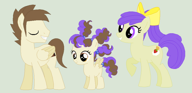 Size: 896x436 | Tagged: safe, artist:deppressedunicorn, derpibooru import, cream puff, pound cake, oc, oc:puff pastry, canon x oc, family, female, male, offspring, parent:cream puff, parent:pound cake, shipping, straight