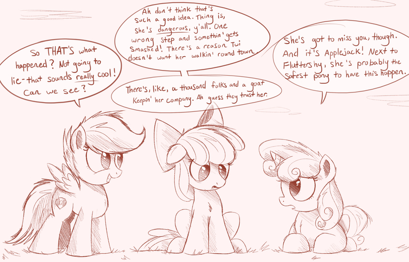 Size: 3899x2500 | Tagged: apple bloom, artist:ncmares, big-apple-pony, cutie mark crusaders, derpibooru import, monochrome, safe, scootaloo, sweetie belle