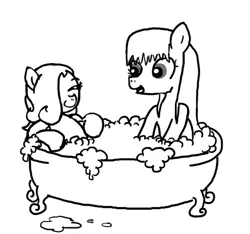 Size: 640x600 | Tagged: safe, artist:ficficponyfic, derpibooru import, oc, oc:emerald jewel, oc:hope blossoms, unofficial characters only, pony, colt quest, adult, bath, bathing, bathroom, bathtub, bubble, bubble bath, child, claw foot bathtub, colt, content, cute, eyes closed, female, foal, male, mare, pleased, relaxed, relaxing, story included, wet, wet hair, wet mane
