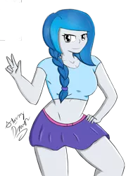 Size: 3008x4200 | Tagged: safe, artist:stormy-draws, derpibooru import, oc, oc:bubble lee, unofficial characters only, human, belt, clothes, humanized, midriff, miniskirt, ponytail, side ponytail, simple background, skirt, solo, transparent background