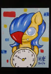 Size: 882x1280 | Tagged: 2016, artist:cutiepoppony, clock, derpibooru import, homework, oc, oc:watercolor lollipop, paintinjg, safe, solo, table, unofficial characters only