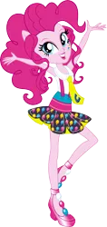 Size: 7022x14888 | Tagged: safe, artist:sugar-loop, derpibooru import, pinkie pie, equestria girls, friendship games, absurd resolution, box art, clothes, female, high heels, lipstick, necktie, pony ears, school spirit, shoes, simple background, skirt, solo, suspenders, transparent background, vector, wondercolts