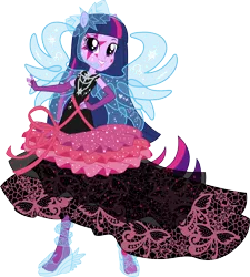 Size: 12217x13559 | Tagged: safe, artist:sugar-loop, derpibooru import, twilight sparkle, twilight sparkle (alicorn), alicorn, equestria girls, rainbow rocks, absurd resolution, box art, clothes, high heels, lipstick, ponied up, simple background, solo, transparent background, vector