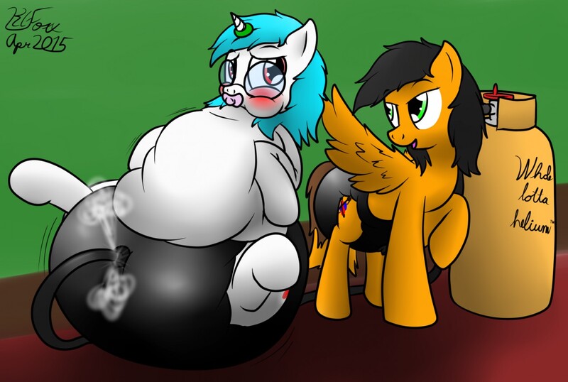 Size: 1280x860 | Tagged: adult foal, artist:the-furry-railfan, derpibooru import, diaper, diaper fetish, diaper inflation, helium tank, horn ring, inflatable diaper, inflation, magic suppression, oc, oc:minty candy, oc:twintails, pacifier, poofy diaper, questionable, unofficial characters only