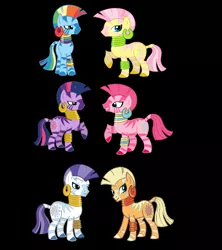 Size: 2736x3084 | Tagged: applejack, artist:oliwia2514, dark background, derpibooru import, fluttershy, mane six, palette swap, pinkie pie, rainbow dash, rarity, safe, simple background, species swap, twilight sparkle, zebra, zebrafied, zecora