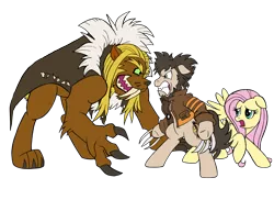 Size: 3508x2551 | Tagged: artist:edcom02, artist:jmkplover, big cat, claws, crossover, derpibooru import, fangs, fluttershy, logan, marvel, ponified, saber-toothed cat, sabretooth, safe, simple background, transparent background, victor creed, wolverine, x-men