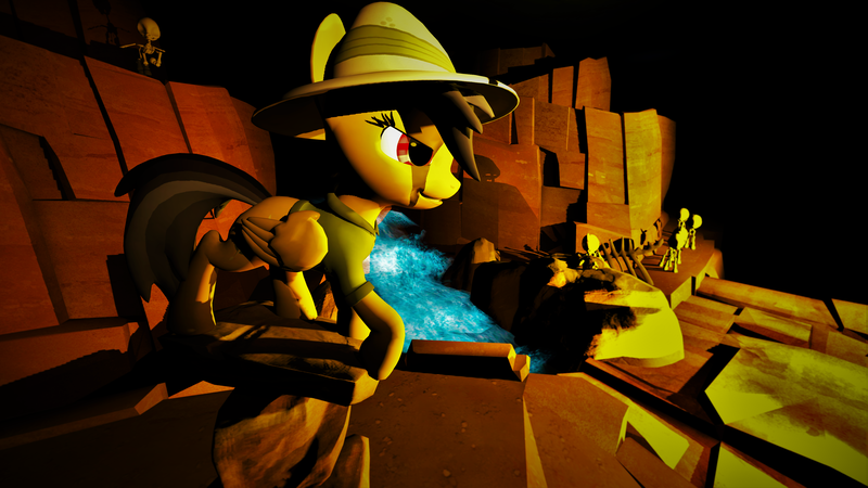 Size: 4000x2250 | Tagged: 3d, artist:frikay29, bone, cavern, daring do, derpibooru import, safe, shadow, skeleton, source filmmaker, waterfall