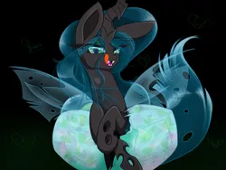 Size: 1200x900 | Tagged: safe, artist:banoodle, derpibooru import, queen chrysalis, bedroom eyes, licking, licking lips, looking at you, solo, tongue out