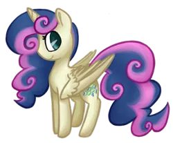 Size: 575x475 | Tagged: safe, artist:breadcipher, derpibooru import, bon bon, sweetie drops, alicorn, pony, alicornified, alternate hairstyle, bonicorn, looking at you, looking back, race swap, simple background, smiling, solo, transparent background