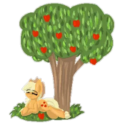 Size: 300x300 | Tagged: safe, artist:blairchan231, derpibooru import, applejack, apple, apple tree, food, pixel art, relaxing, solo, tree