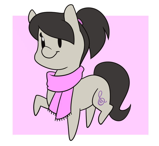 Size: 1000x913 | Tagged: safe, artist:estrill, derpibooru import, octavia melody, chibi, clothes, commission, happy, raised hoof, scarf, smiling, solo