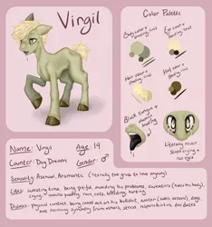 Size: 2500x2673 | Tagged: semi-grimdark, artist:peach-tea-adopts, derpibooru import, oc, oc:virgil, unofficial characters only, pony, cloven hooves, crying, reference sheet, sicksona, solo, tar, thin