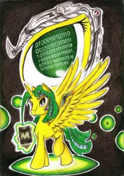 Size: 1650x2334 | Tagged: safe, artist:piterq12, derpibooru import, oc, unofficial characters only, alicorn, pony, binary, cover art, solo, traditional art