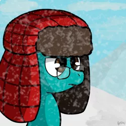 Size: 1000x1000 | Tagged: safe, artist:dongororo, derpibooru import, oc, oc:gororo, unofficial characters only, glasses, hat, male, serious face, snow, snowfall, solo, winter