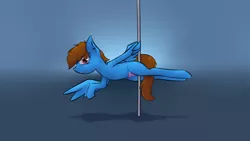 Size: 3000x1687 | Tagged: artist:marsminer, clothes, derpibooru import, female, oc, oc:sunnyside, panties, pole dancing, solo, suggestive, underwear, unofficial characters only