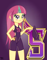 Size: 2200x2827 | Tagged: safe, artist:discorded-joker, derpibooru import, sour sweet, equestria girls, friendship games, alternate hairstyle, clothes, loose hair, one-piece swimsuit, open-back swimsuit, shadowbolts swimsuit, solo, swimsuit